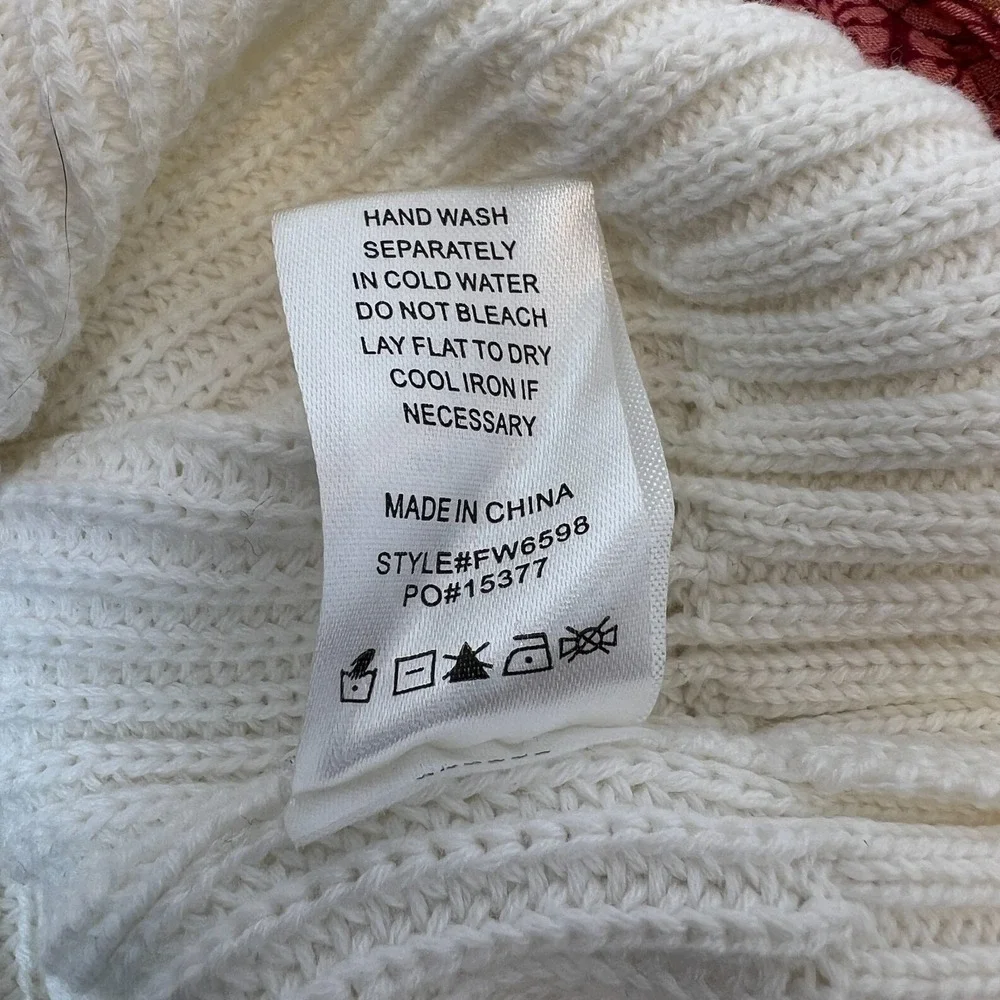 Fate Cream Knit Patchwork Bubble Sleeve Pullover Sweater Size Small NEW - Picture 15 of 16